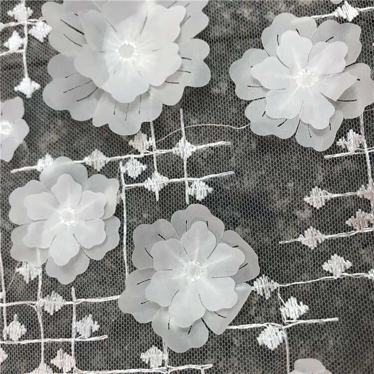 3D Lotus Evening Polyester Embroidered Fabric for Women's Wear Wholesa 5